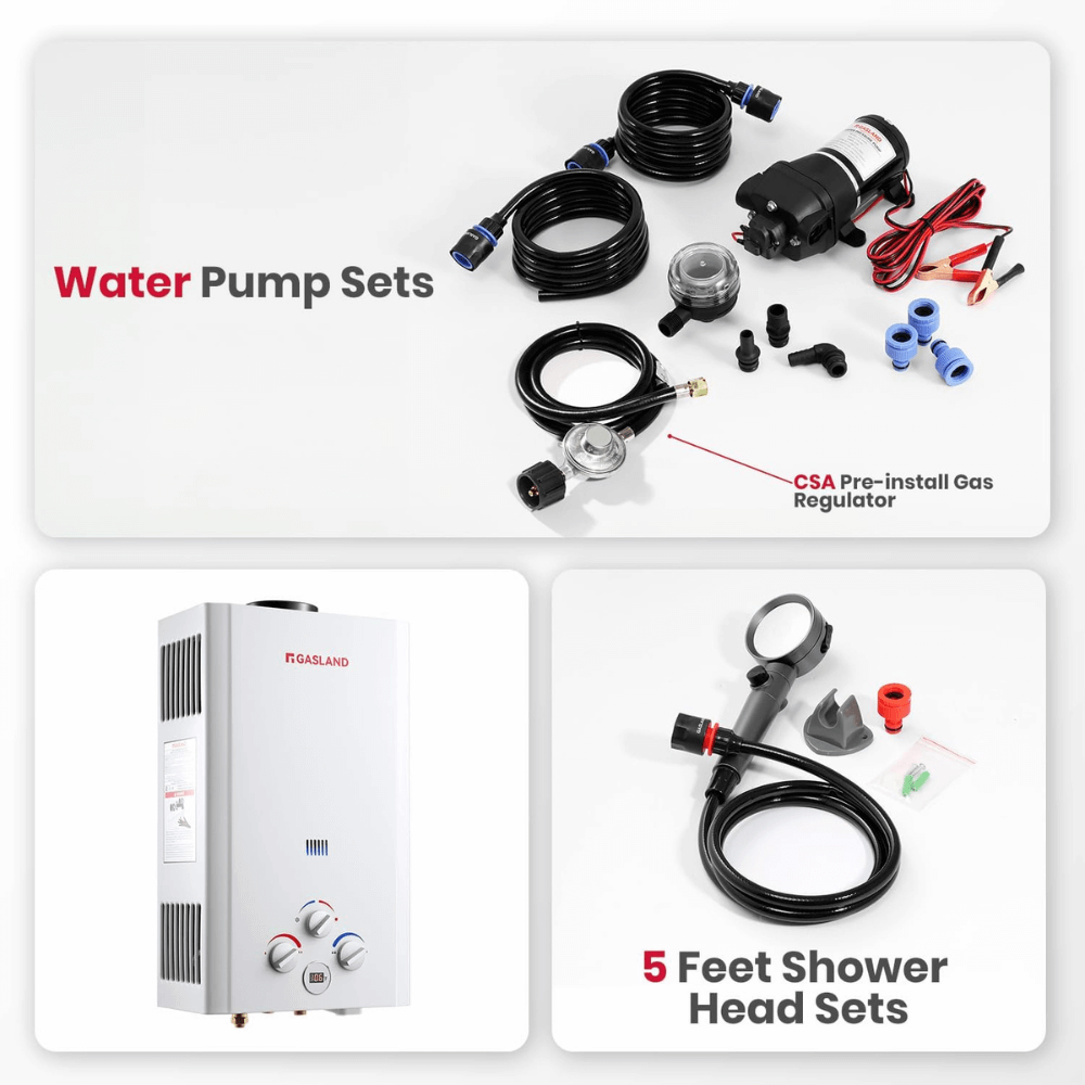 GASLAND Propane Tankless Water Heater with Water Pump - 2.64GPM 10L Digital Screen
