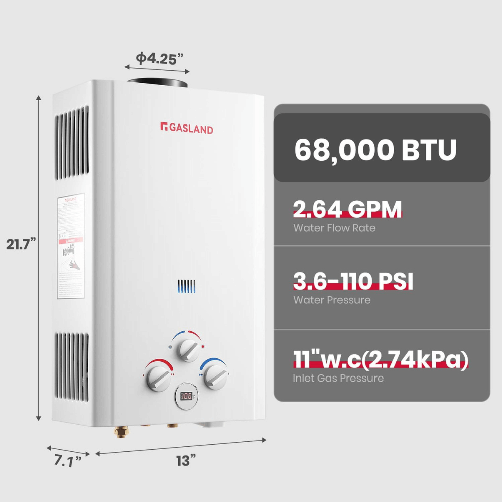 GASLAND Propane Tankless Water Heater with Water Pump - 2.64GPM 10L Digital Screen