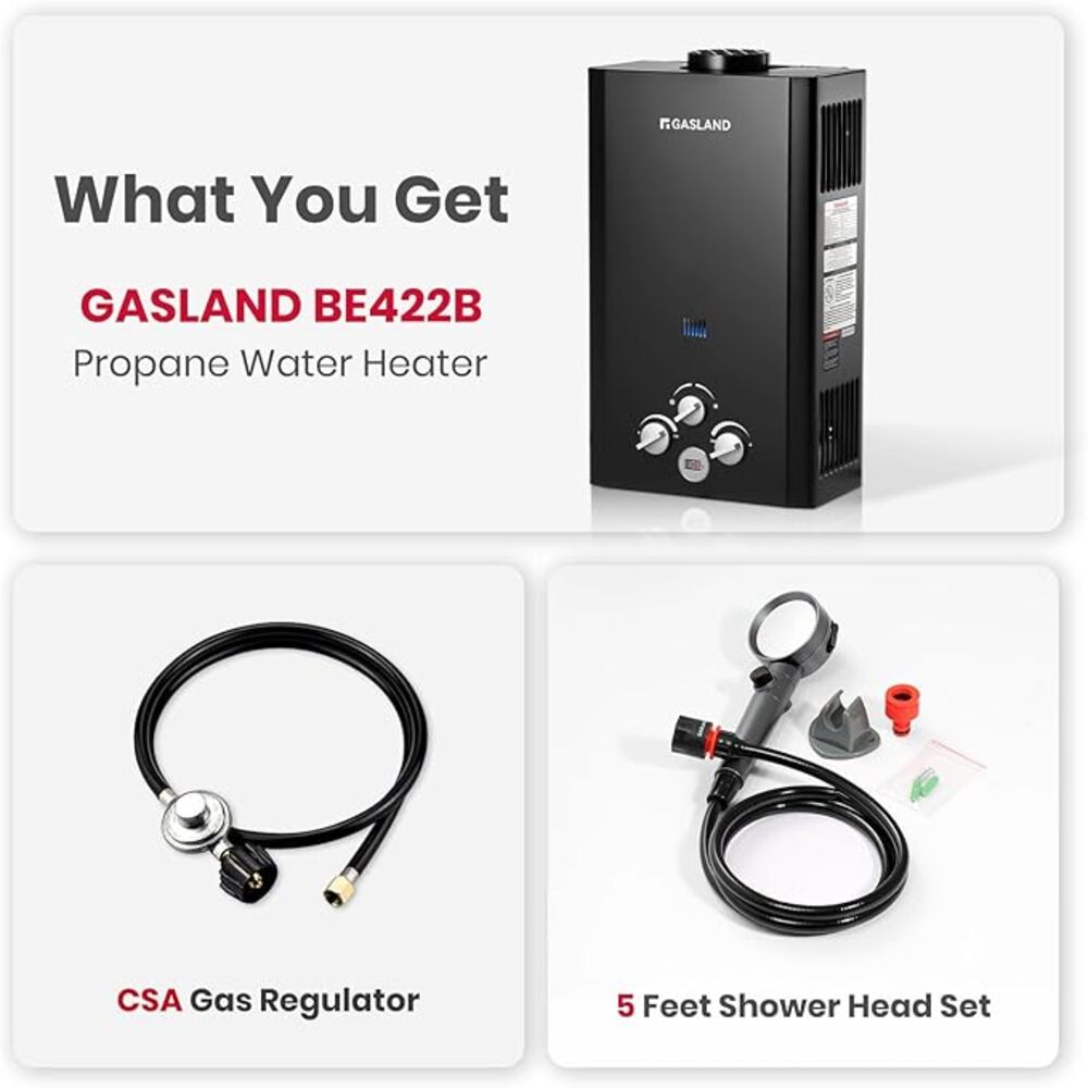 GASLAND Outdoors 16L 4.22GPM LED Digital Screen Portable Gas Water Heater-Black