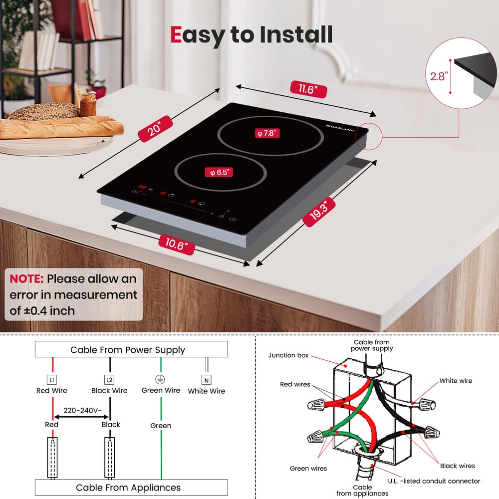 GASLAND 12 Inch 2 Burner Pro-Style Touch Control Ceramic Cooktop