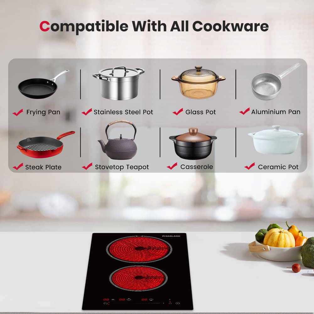 GASLAND 12 Inch 2 Burner Pro-Style Touch Control Ceramic Cooktop