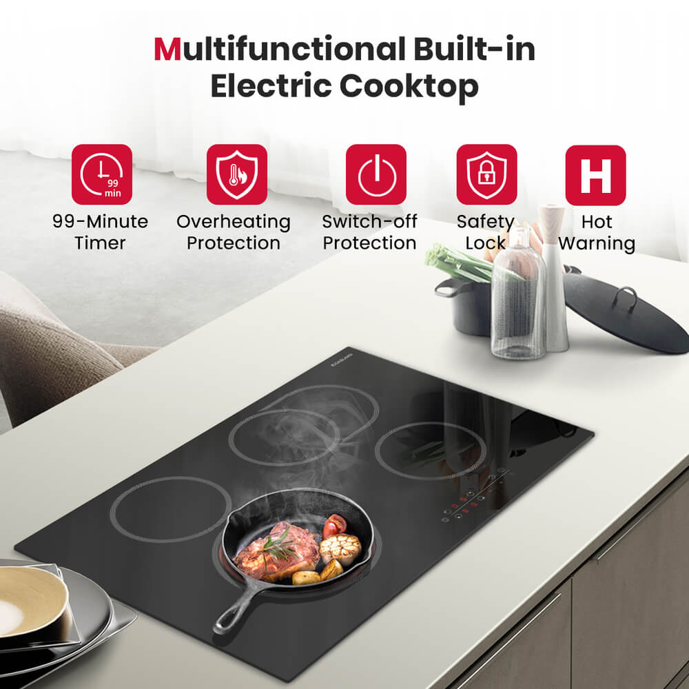 GASLAND 30 Inch 4 Burner Dual-Ring Element Sensor Touch Radiant Ceramic Cooktop