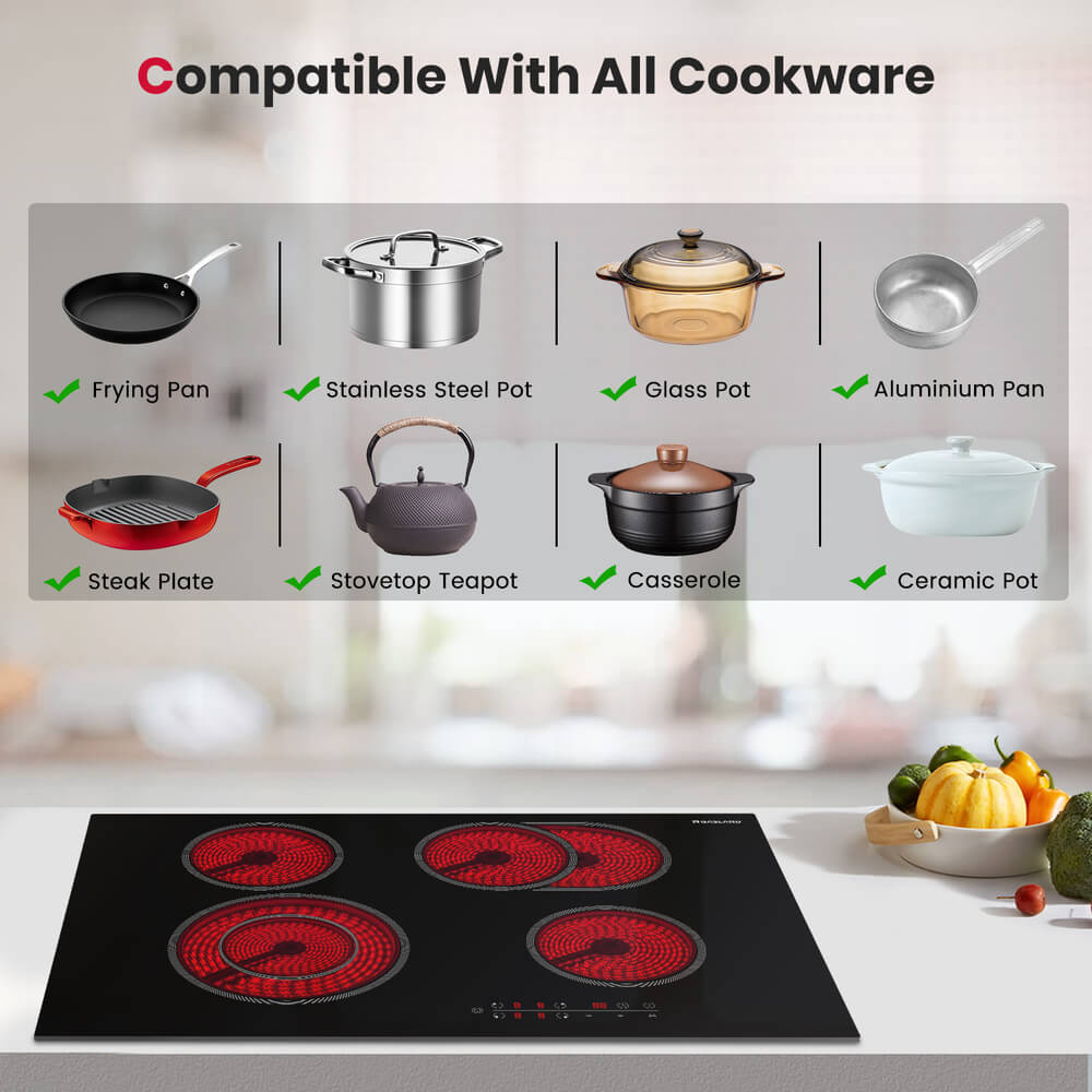 GASLAND 30 Inch 4 Burner Dual-Ring Element Sensor Touch Radiant Ceramic Cooktop