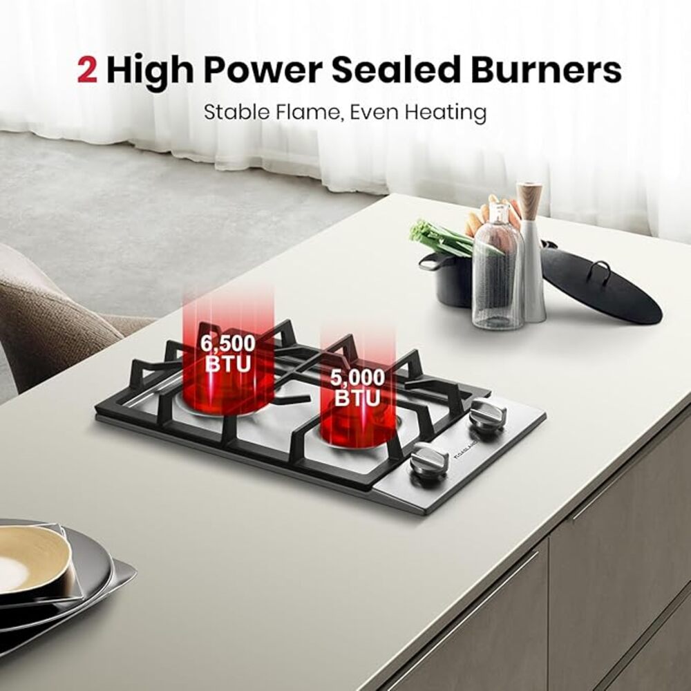 GASLAND 12 Inch 2 Burner Stainless Steel Gas Cooktop