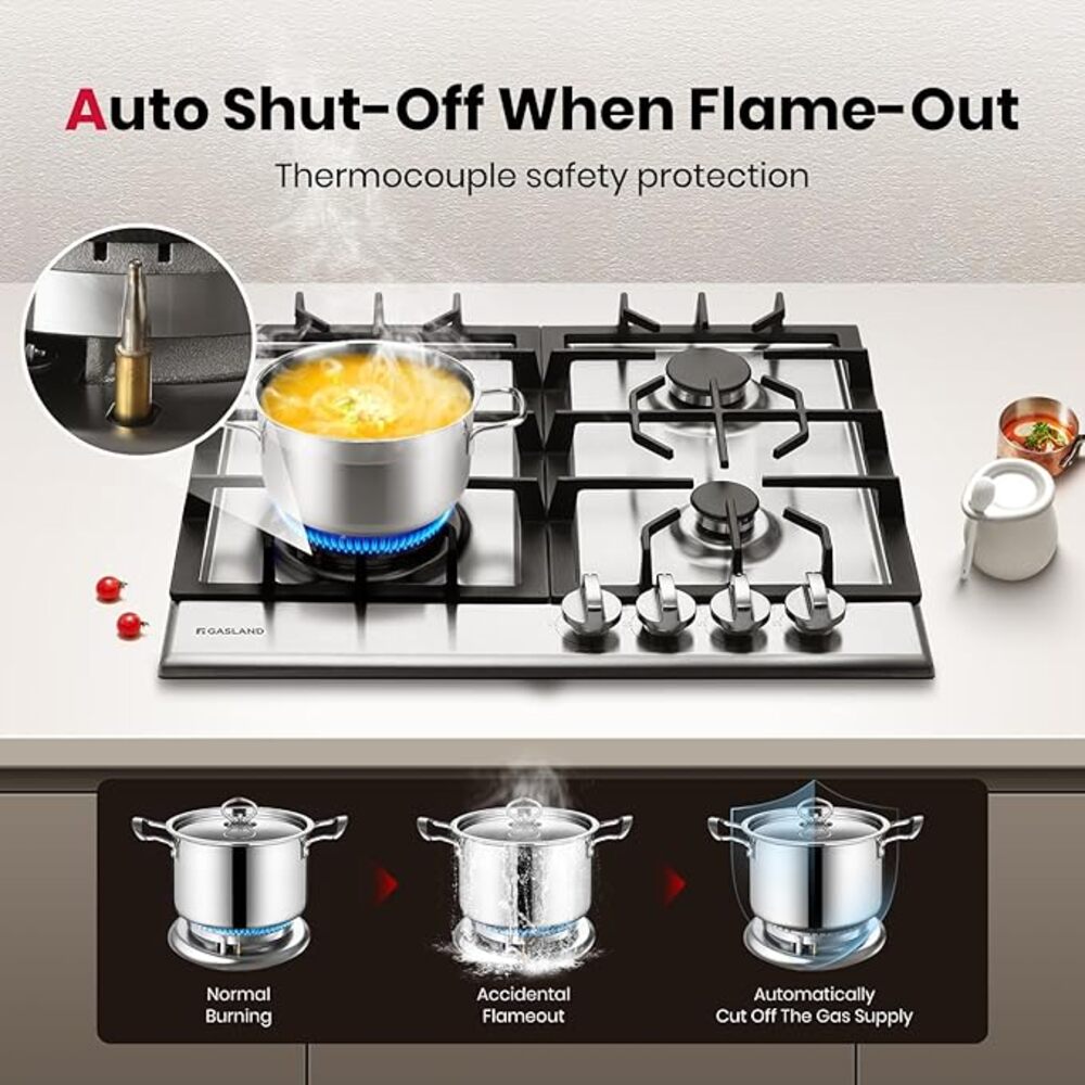 GASLAND 24 Inch 4 Burner Stainless Steel Wok Burner Gas Cooktop