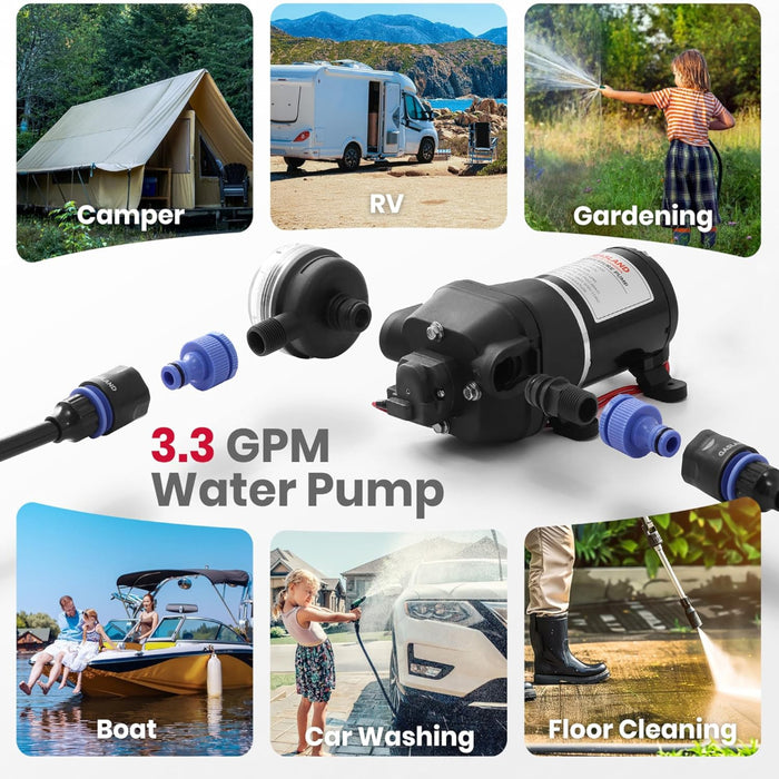 GASALND 3.3GPM 12V DC 40PSI Water Pressure Pump Kit