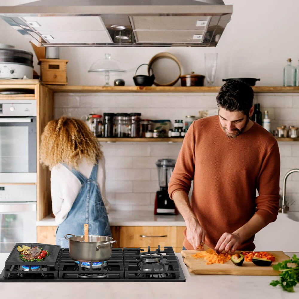 GASLAND 30 Inch 5 Burner Black Enamel Gas Cooktop with Reversible Grill/Griddle