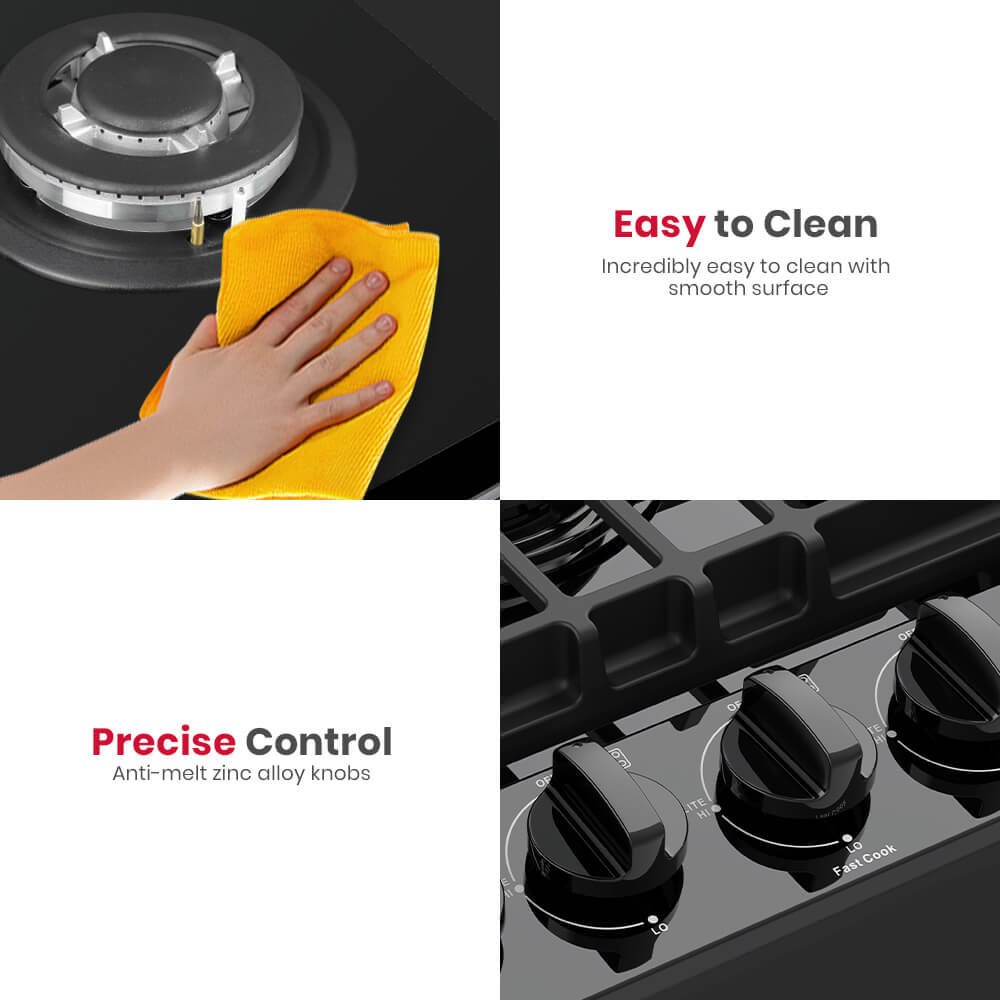 GASLAND 30 Inch 5 Burner Black Enamel Gas Cooktop with Reversible Grill/Griddle