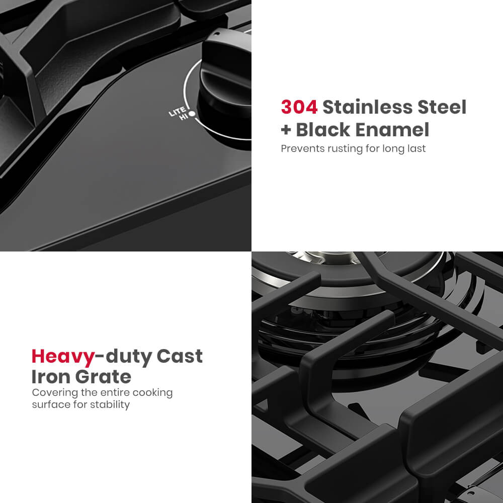 GASLAND 30 Inch 5 Burner Black Enamel Gas Cooktop with Reversible Grill/Griddle