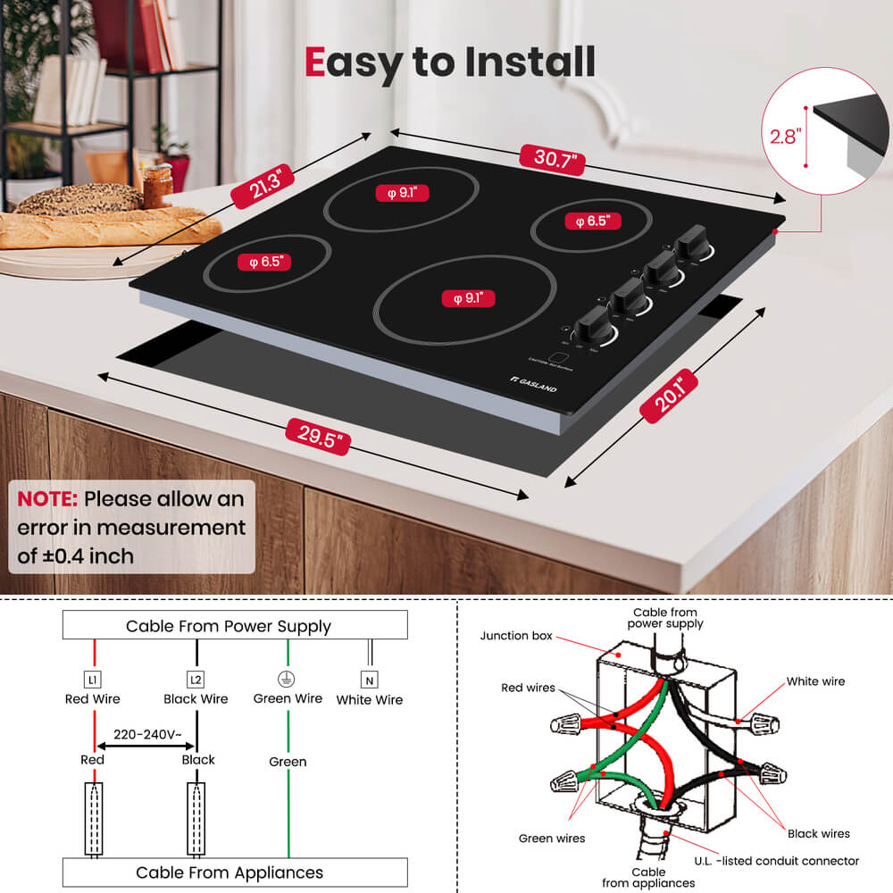 GASLAND 30 Inch 4 Burner Pro-Style Knob Control Radiant Ceramic Cooktop