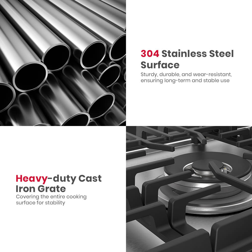 GASLAND 30 Inch 5 Burner Stainless Steel Gas Cooktop with Reversible Grill/Griddle