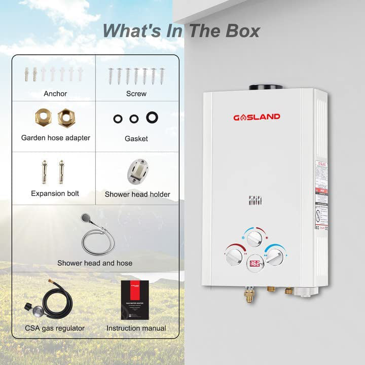 GASLAND 2.64GPM 10L 68,000BTU Portable Tankless Digital Screen Propane Gas Water Heater