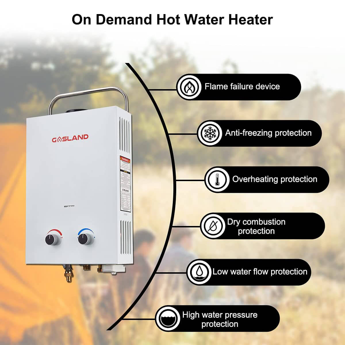 GASLAND 1.58GPM 6L 41,000BTU Outdoor Portable Propane Instant Hot Water Heater