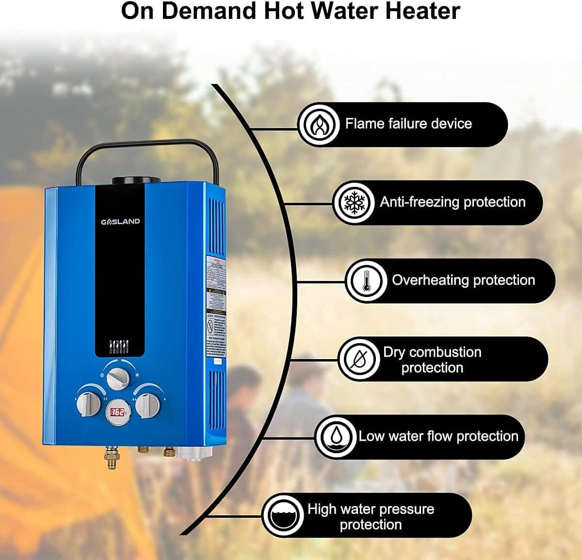 GASLAND Outdoors Water Heater 1.58GPM 6L LED Digital Screen Portable Tankless Propane Water Heater for RV Camping