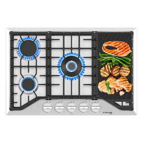 GASLAND 30 Inch 5 Burner Stainless Steel Gas Cooktop with Reversible Grill/Griddle