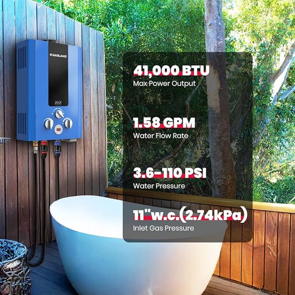 GASLAND Outdoors Water Heater 1.58GPM 6L LED Digital Screen Portable Tankless Propane Water Heater for RV Camping