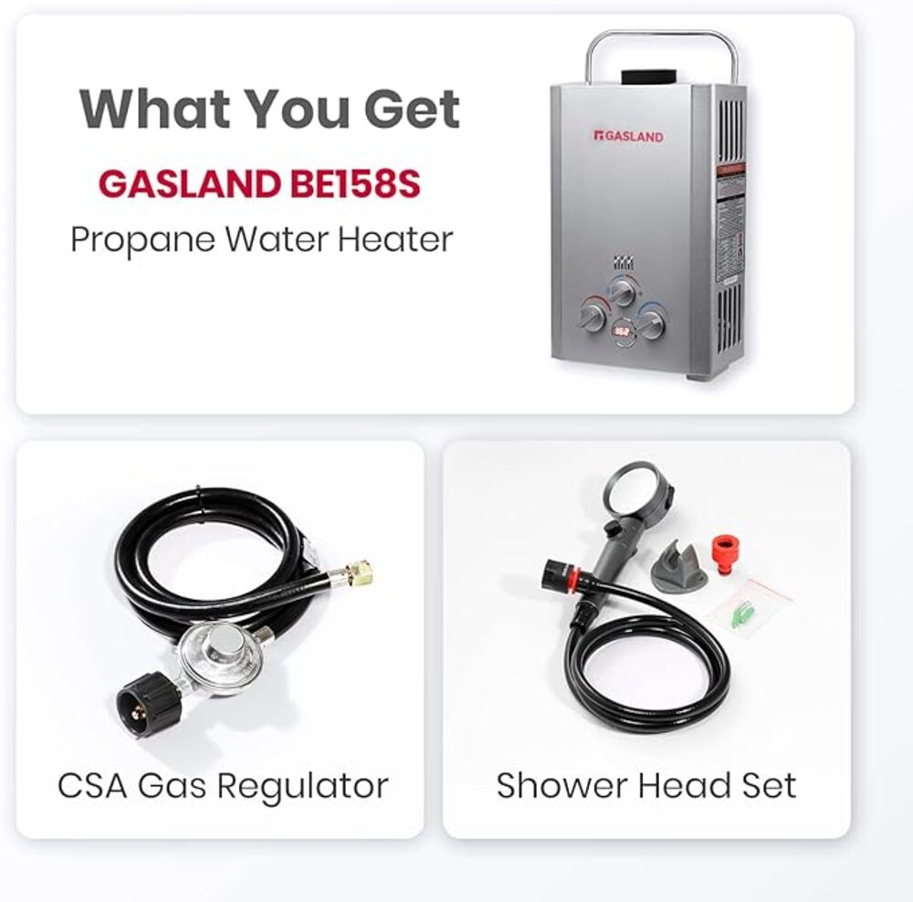 GASLAND 1.58GPM 6L 41,000BTU Portable Tankless Digital Screen Propane Gas Water Heater