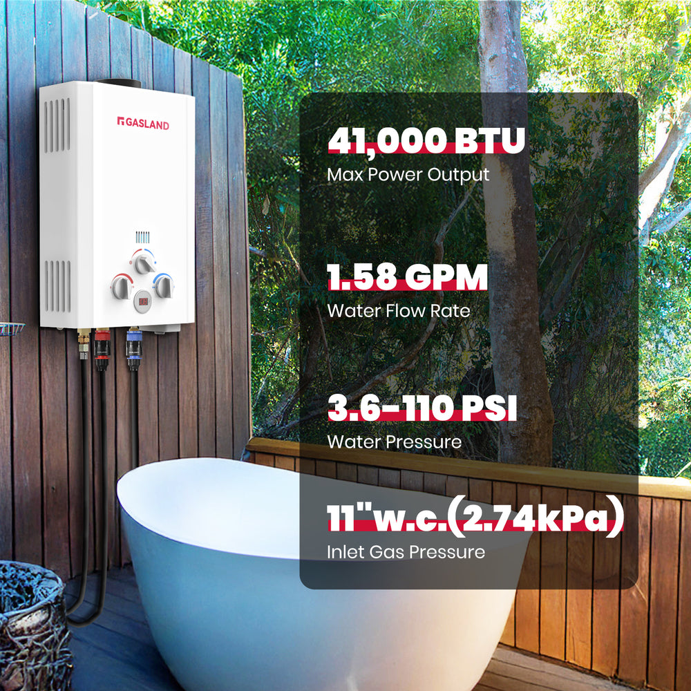 GASLAND 1.58GPM 6L 41,000BTU Portable Tankless Digital Screen Propane Gas Water Heater