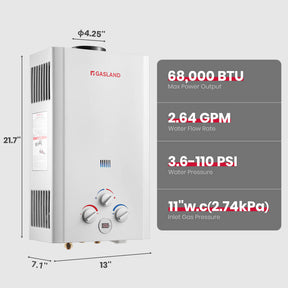 GASLAND 2.64GPM 10L 68,000BTU Portable Tankless Digital Screen Propane Gas Water Heater