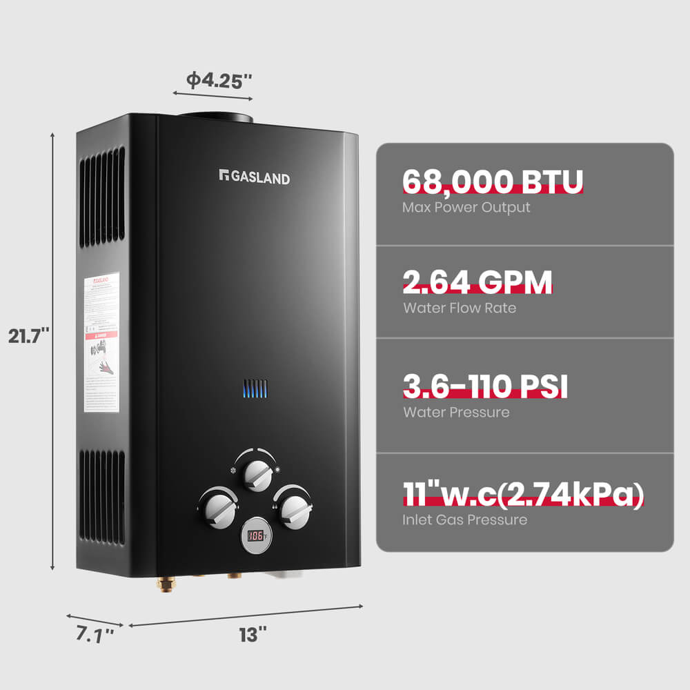 GASLAND 2.64GPM 10L 68,000BTU Portable Tankless Digital Screen Propane Gas Water Heater