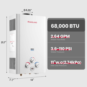 GASLAND Propane Tankless Water Heater with Water Pump - 2.64GPM 10L Digital Screen