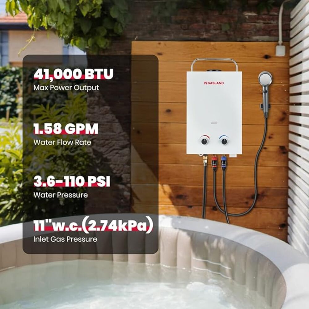 GASLAND 1.58GPM 6L 41,000BTU Outdoor Portable Propane Instant Hot Water Heater