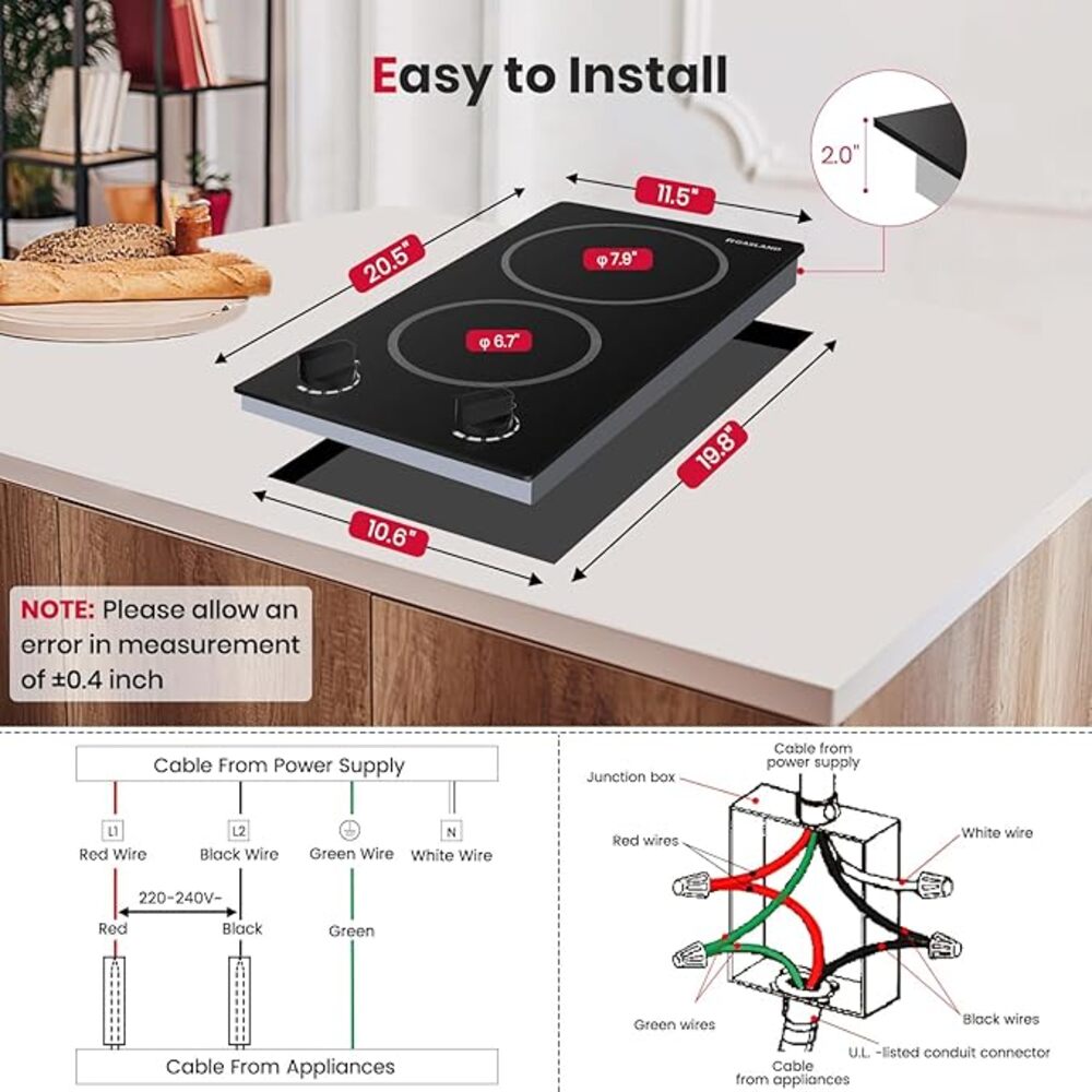 GASLAND 12 Inch 2 Burner Knob Control Radiant Ceramic Cooktop