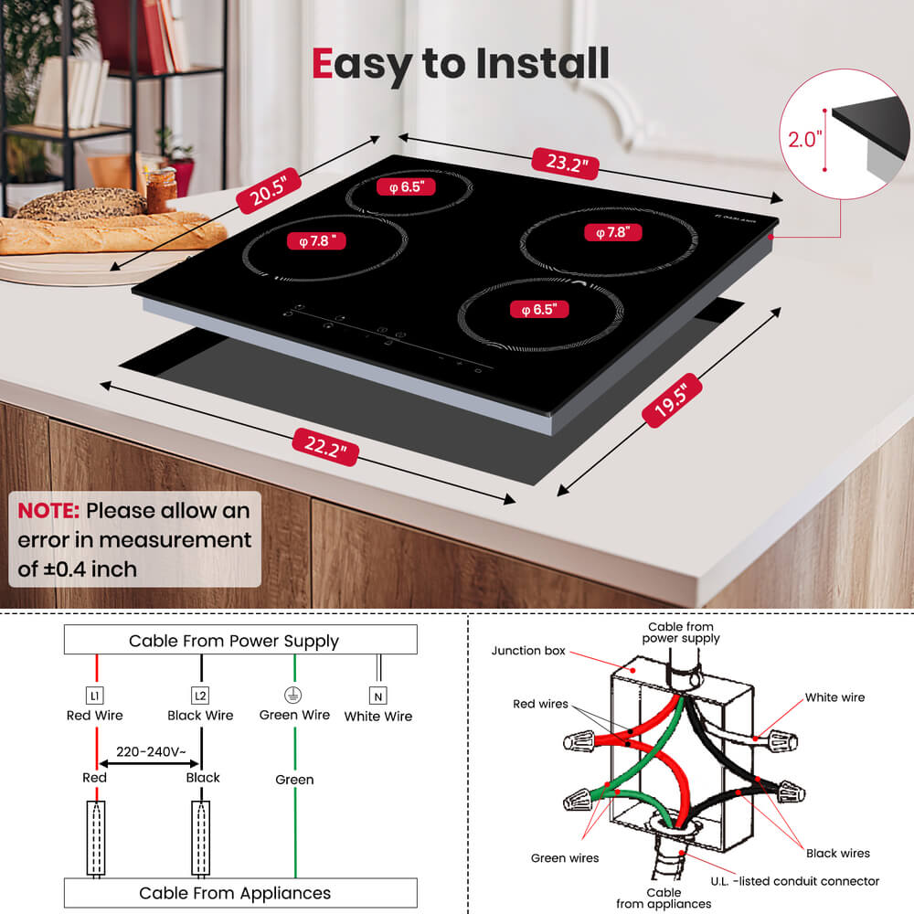 GASLAND 24 Inch 4 burner Sensor Touch Radiant Ceramic Cooktop