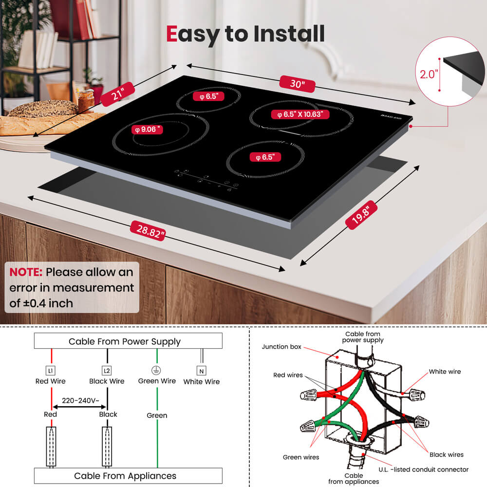 GASLAND 30 Inch 4 Burner Dual-Ring Element Sensor Touch Radiant Ceramic Cooktop