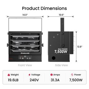 7500W Electric Garage Heater with Remote & Plug | 240V