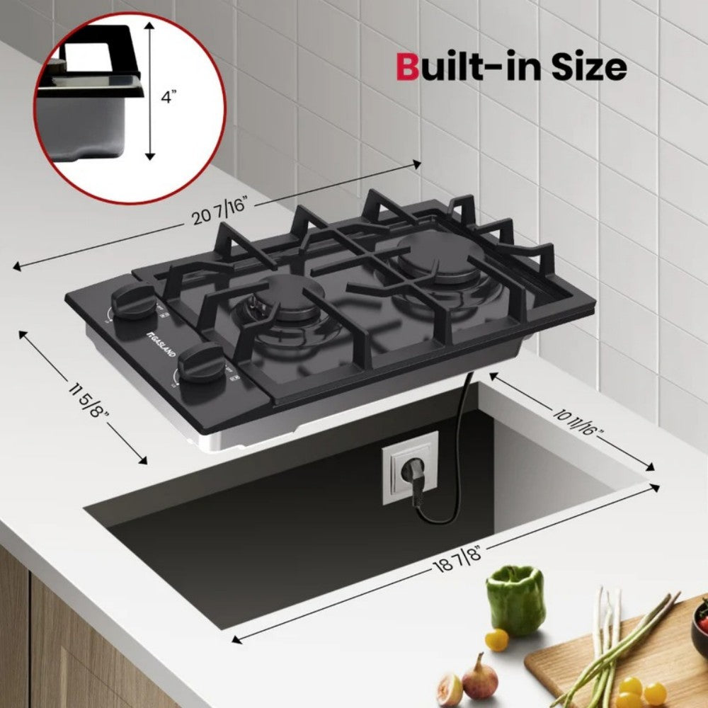 GASLAND 12 Inch 2 Burner Black Enamel Gas Cooktop