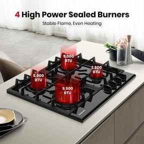 GASLAND 24 Inch 4 Burner Black Enamel Gas Cooktop