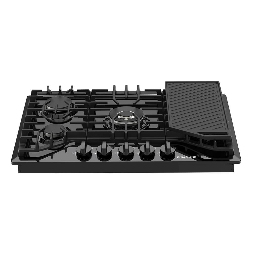 GASLAND 30 Inch 5 Burner Black Enamel Gas Cooktop with Reversible Grill/Griddle