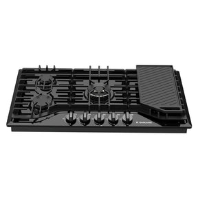 GASLAND 36 Inch 5 Burner Black Enamel Gas Cooktop with Reversible Grill/Griddle