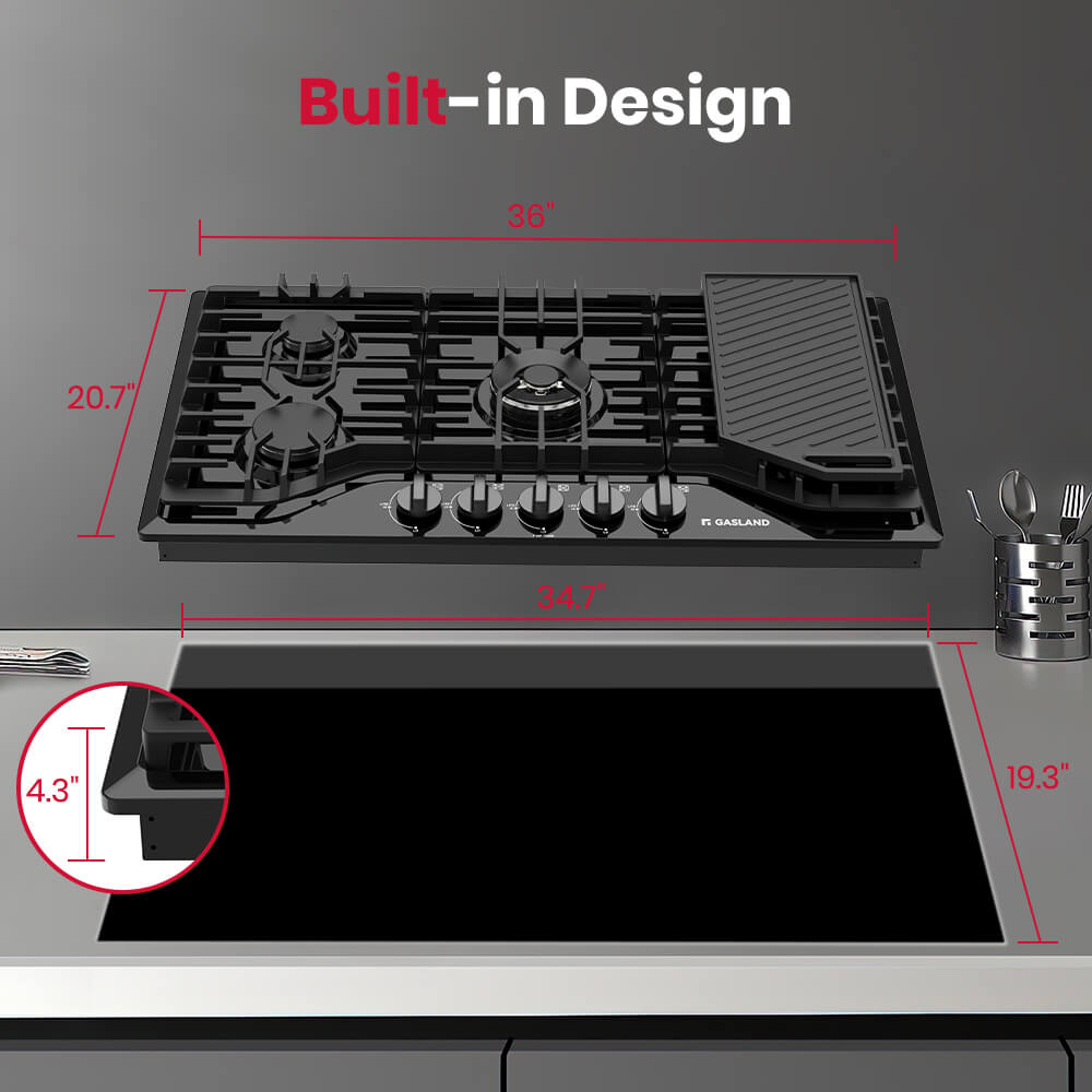 GASLAND 36 Inch 5 Burner Black Enamel Gas Cooktop with Reversible Grill/Griddle
