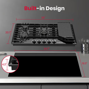GASLAND 36 Inch 5 Burner Black Enamel Gas Cooktop with Reversible Grill/Griddle