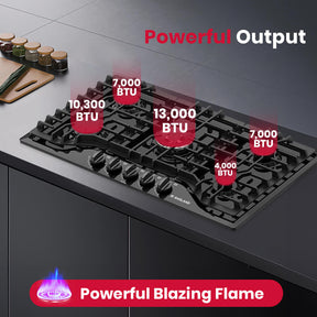 GASLAND 36 Inch 5 Burner Black Enamel Gas Cooktop with Reversible Grill/Griddle