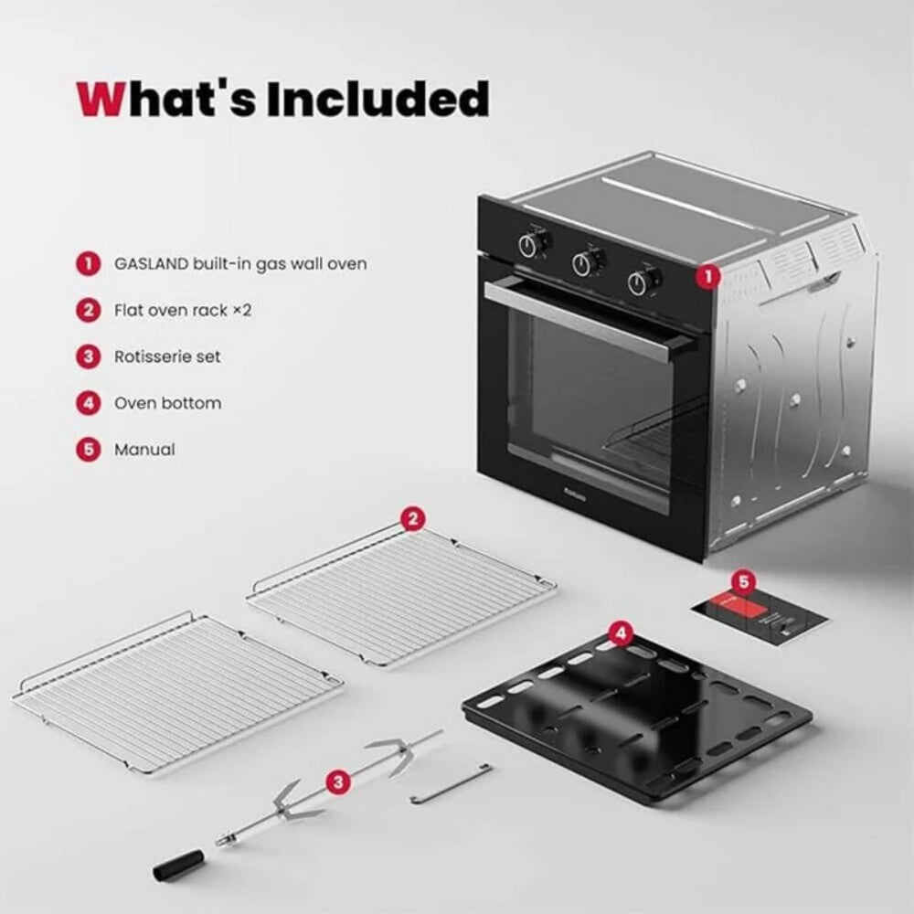 GASLAND 24" 2.12 Cu.ft Black Built-in Convection Gas Single Wall Oven with Rotisserie