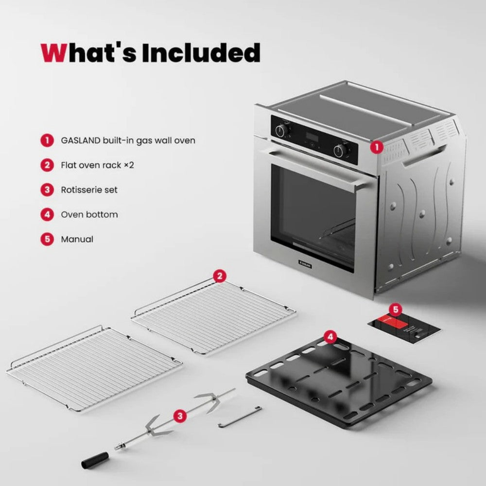 GASLAND 24" 2.12 Cu.ft Built-in Convection Single Wall Gas Oven with Rotisserie
