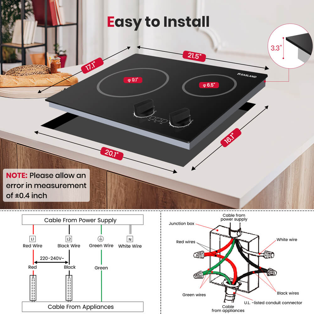 GASLAND 21 Inch 2 Burner Pro-Style Knob Control Radiant Ceramic Cooktop