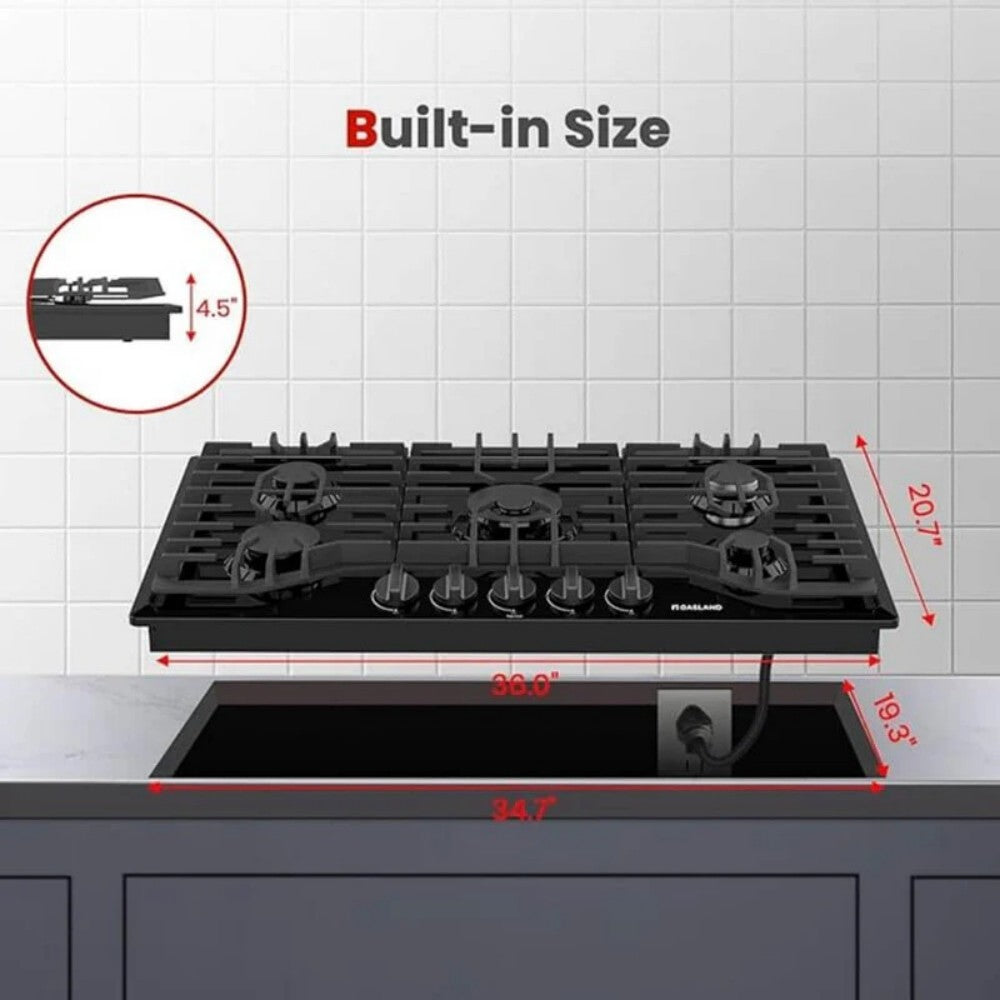 GASLAND 36 Inch 5 Burner Black Enamel Gas Cooktop