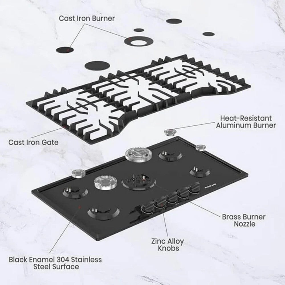 GASLAND 36 Inch 5 Burner Black Enamel Gas Cooktop