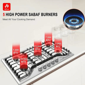 GASLAND 36 Inch 5 Burner Stainless-steel Built-in Gas Cooktop