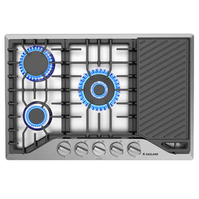 30 Inch 5 Burner Stainless Steel Gas Cooktop with Griddle