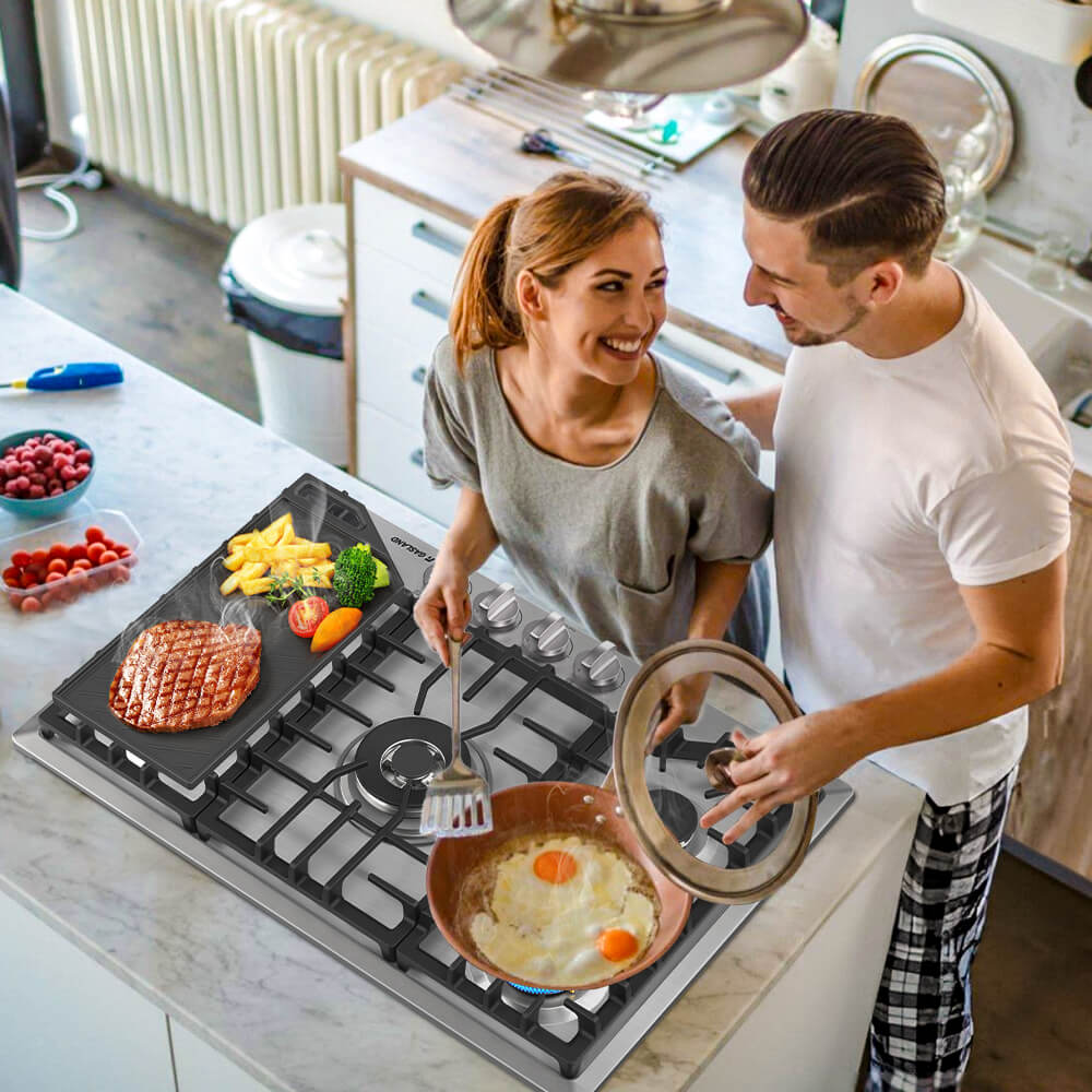 30 Inch 5 Burner Stainless Steel Gas Cooktop with Griddle