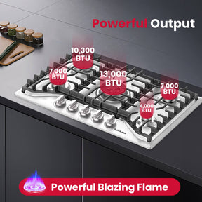 30 Inch 5 Burner Stainless Steel Gas Cooktop with Griddle