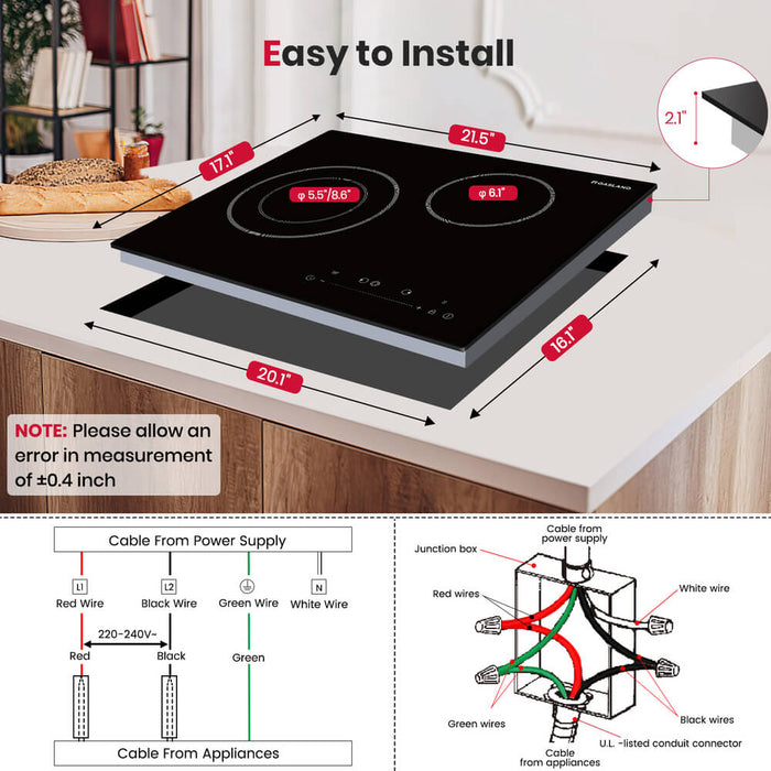 GASLAND 21 Inch 2 Burner Touch Control Radiant Ceramic Cooktop