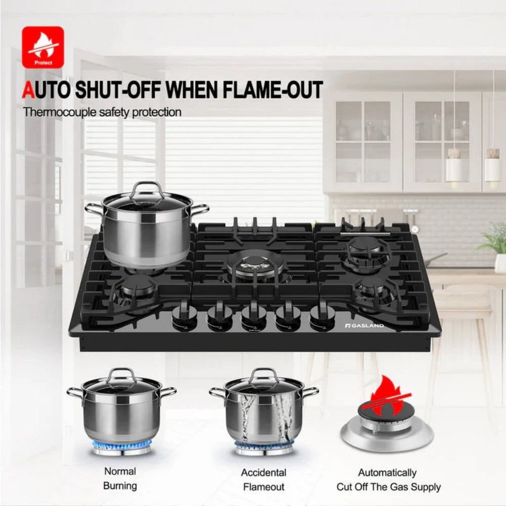 GASLAND 36 Inch 5 Burner Black Enamel Gas Cooktop