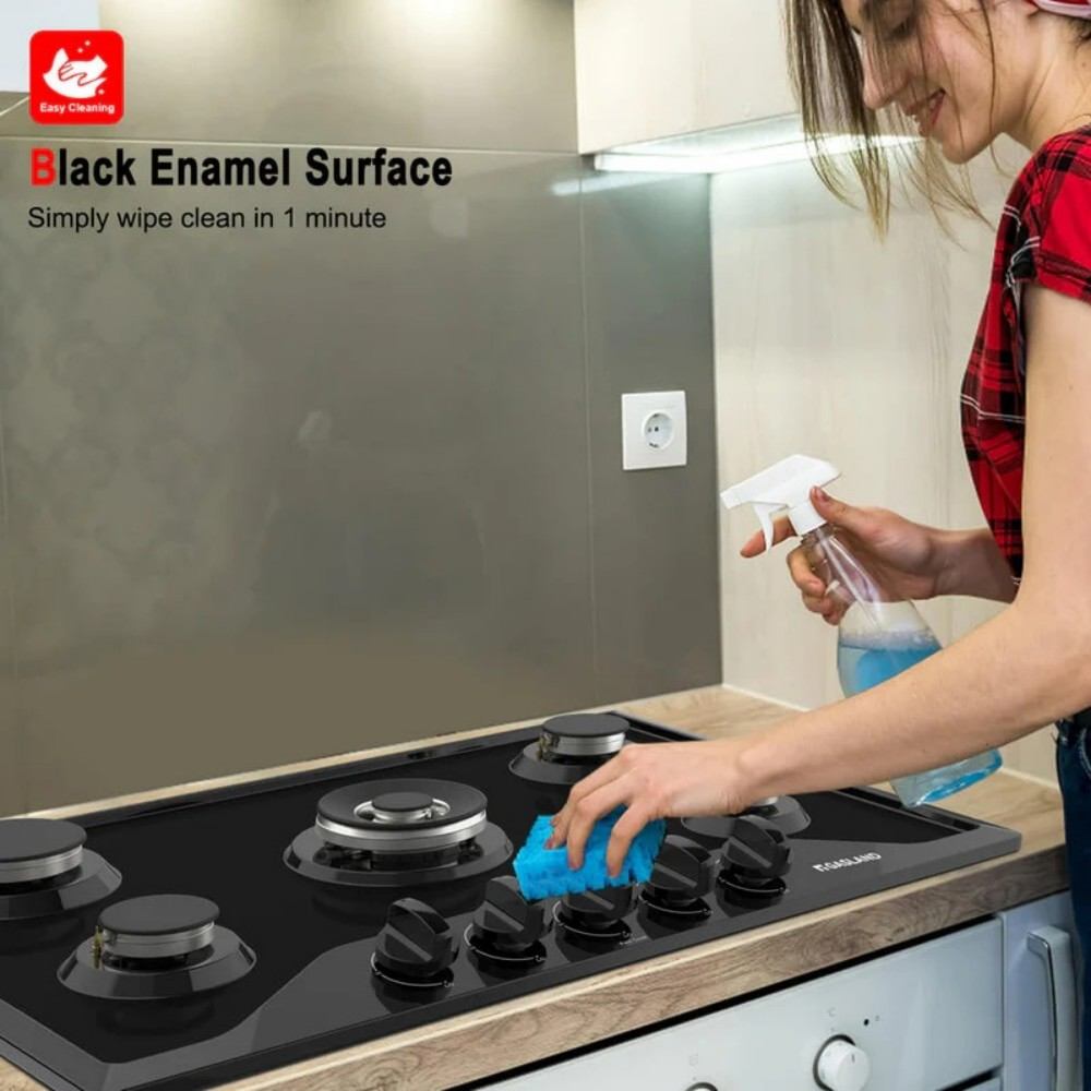 GASLAND 36 Inch 5 Burner Black Enamel Gas Cooktop