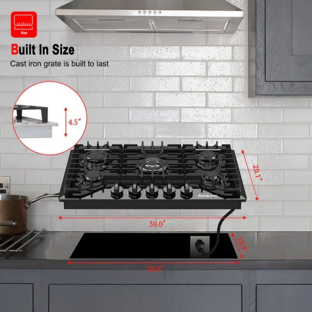 GASLAND 36 Inch 5 Burner Black Enamel Gas Cooktop